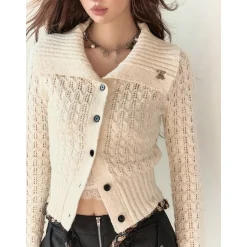 Via Pitti Heavy Lapel Short Knit Cardigan White