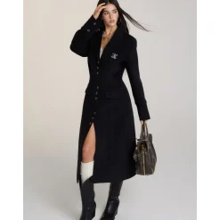 Via Pitti Heavy Patchwork Waisting Long Coat Black