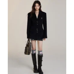 Via Pitti Heavy Patchwork Waisting Mid-Length Coat Black