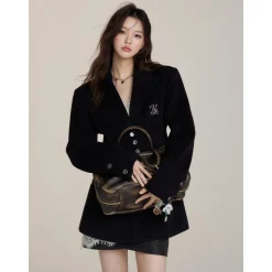 Via Pitti Heavy Patchwork Waisting Mid-Length Coat Black