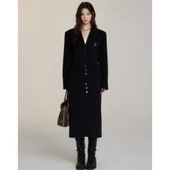 Via Pitti Heavy Patchwork Waisting Long Coat Black