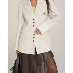Via Pitti Heavy Patchwork Waisting Mid-Length Coat Beige