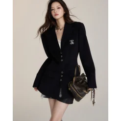 Via Pitti Heavy Patchwork Waisting Mid-Length Coat Black