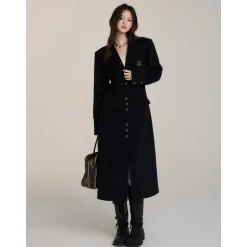 Via Pitti Heavy Patchwork Waisting Long Coat Black