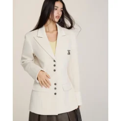 Via Pitti Heavy Patchwork Waisting Mid-Length Coat Beige