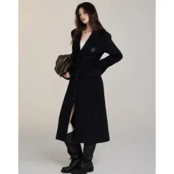 Via Pitti Heavy Patchwork Waisting Long Coat Black