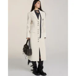Via Pitti Heavy Patchwork Waisting Long Coat Beige