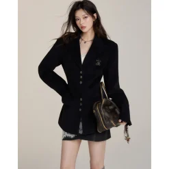 Via Pitti Heavy Patchwork Waisting Mid-Length Coat Black