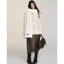 Via Pitti Heavy Patchwork Waisting Mid-Length Coat Beige