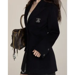 Via Pitti Heavy Patchwork Waisting Mid-Length Coat Black