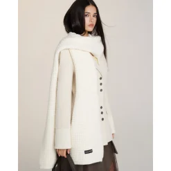 Via Pitti Heavy Patchwork Waisting Mid-Length Coat Beige