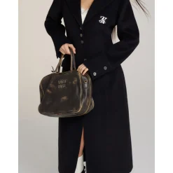 Via Pitti Heavy Patchwork Waisting Long Coat Black