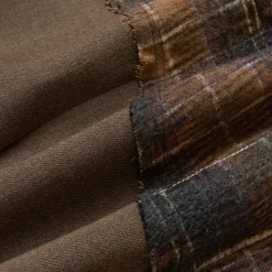 Via Pitti Heavy Plaid Patchwork Mid-Length Coat Brown