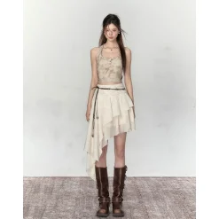 Via Pitti Heavy Rose Irregular Patchwork Skirt