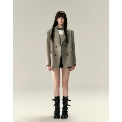 Via Pitti Heavy Rose Rivet Loose Thicken Tweed Blazer