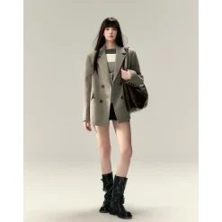 Via Pitti Heavy Rose Rivet Loose Thicken Tweed Blazer