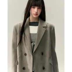 Via Pitti Heavy Rose Rivet Loose Thicken Tweed Blazer