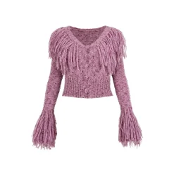 Via Pitti Heavy Tassel Knit Cardigan Purple