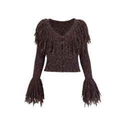 Via Pitti Heavy Tassel Knit Cardigan Dark Brown