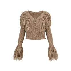 Via Pitti Heavy Tassel Knit Cardigan Dark Khaki