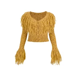 Via Pitti Heavy Tassel Knit Cardigan Yellow
