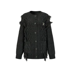 Via Pitti Heavy Twist Metal Logo Knit Cardigan Dark Gray