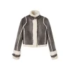 Via Pitti High-Collar Suede Puffer Jacket Grey