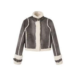 Via Pitti High-Collar Suede Puffer Jacket Grey