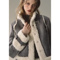 Via Pitti High-Collar Suede Puffer Jacket Grey