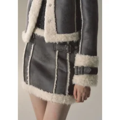 Via Pitti High-Collar Suede Puffer Jacket Grey