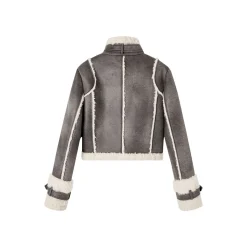 Via Pitti High-Collar Suede Puffer Jacket Grey