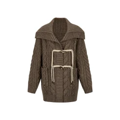 Via Pitti Horn Button Twisted Knit Cardigan Brown