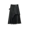 Via Pitti Irregular Lace Patchwork Leather Skirt Black