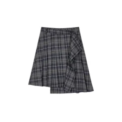 Via Pitti Irregular Plaid Loose Skirt Gray