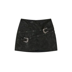 Via Pitti Irregular Rose Rivet Leather Skirt Black