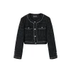 Via Pitti Jacquard Metal Button Tweed Jacket Black
