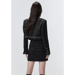 Via Pitti Jacquard Metal Button Tweed Jacket Black