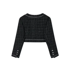 Via Pitti Jacquard Metal Button Tweed Jacket Black