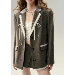 Via Pitti Lace Bow-Knot Patchwork Blazer