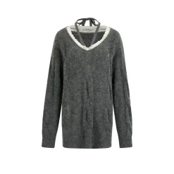 Via Pitti Lace Patchwork Mohair Sweater Grey