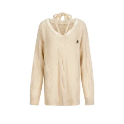 Via Pitti Lace Patchwork Mohair Sweater Cream