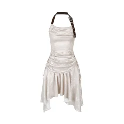 Via Pitti Leather Shoulder Strap Drawstring Dress