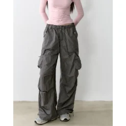 Via Pitti Mesh Big Pocket Casual Cargo Pants Dark Grey