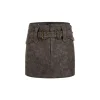 Via Pitti Metal Decor Belt Quilted Leather Skirt Grey