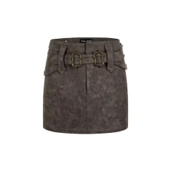 Via Pitti Metal Decor Belt Quilted Leather Skirt Grey
