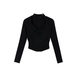 Via Pitti Metal Decor Chocker Collar Sweater Black