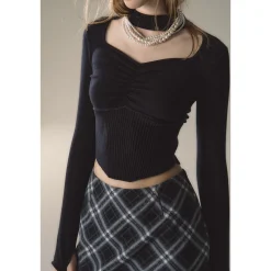 Via Pitti Metal Decor Chocker Collar Sweater Black
