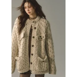 Via Pitti Metal Decor Knit Cardigan Oat