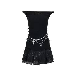 Via Pitti Pearl Chain Sequin Patchwork Dress Black