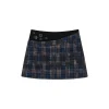 Via Pitti Plaid Patchwork Button Tweed Skirt Black